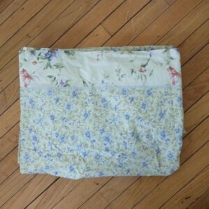 VTG Wamsutta Full Flat Sheet Green Blue Flower Floral Cotton Blend USA 78x96"